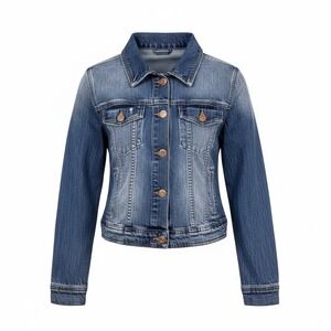 Express Womens Medium Wash Denim Jacket Blue Cropped Button Up Y2K Size XS